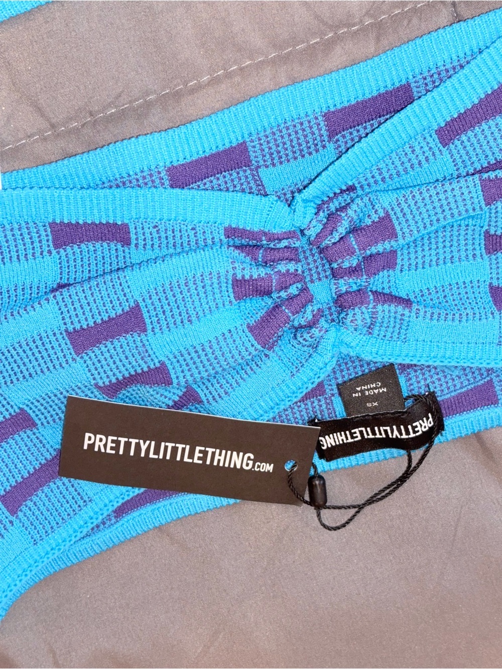 PrettyLittleThing XS Blue Purple Cut Out Knit 2 Piece Set Off Shoulder Crop Top - Picture 12 of 12